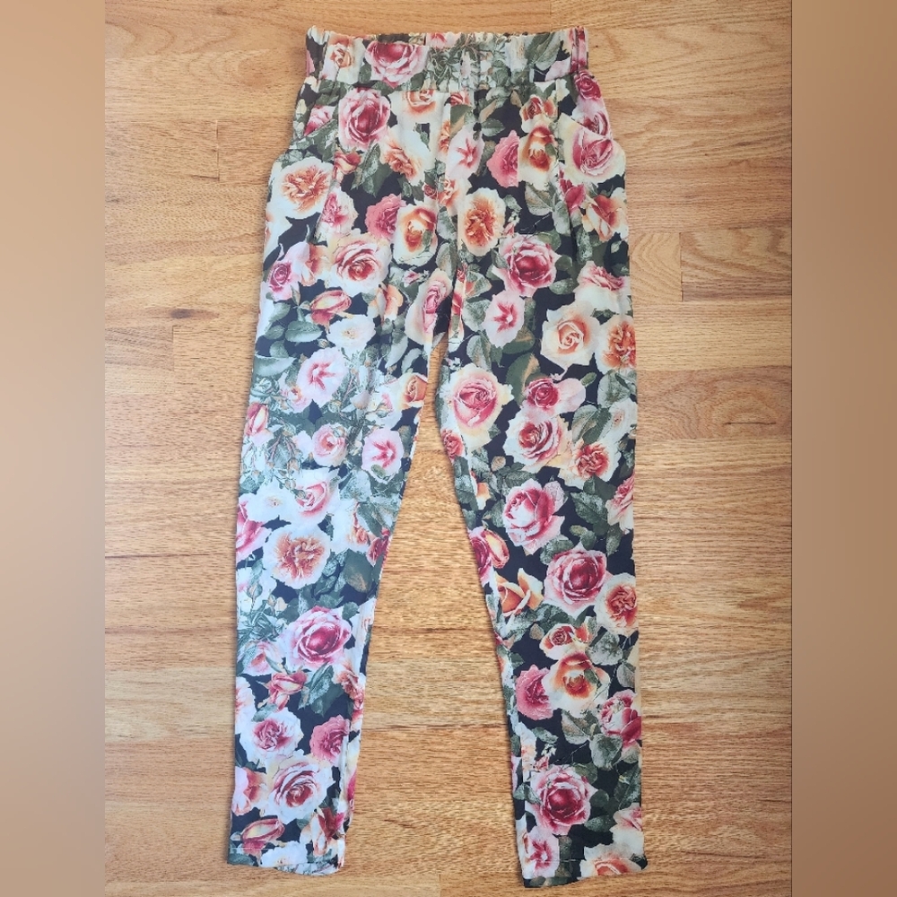 Floral Print Leggings. Silk. Size S